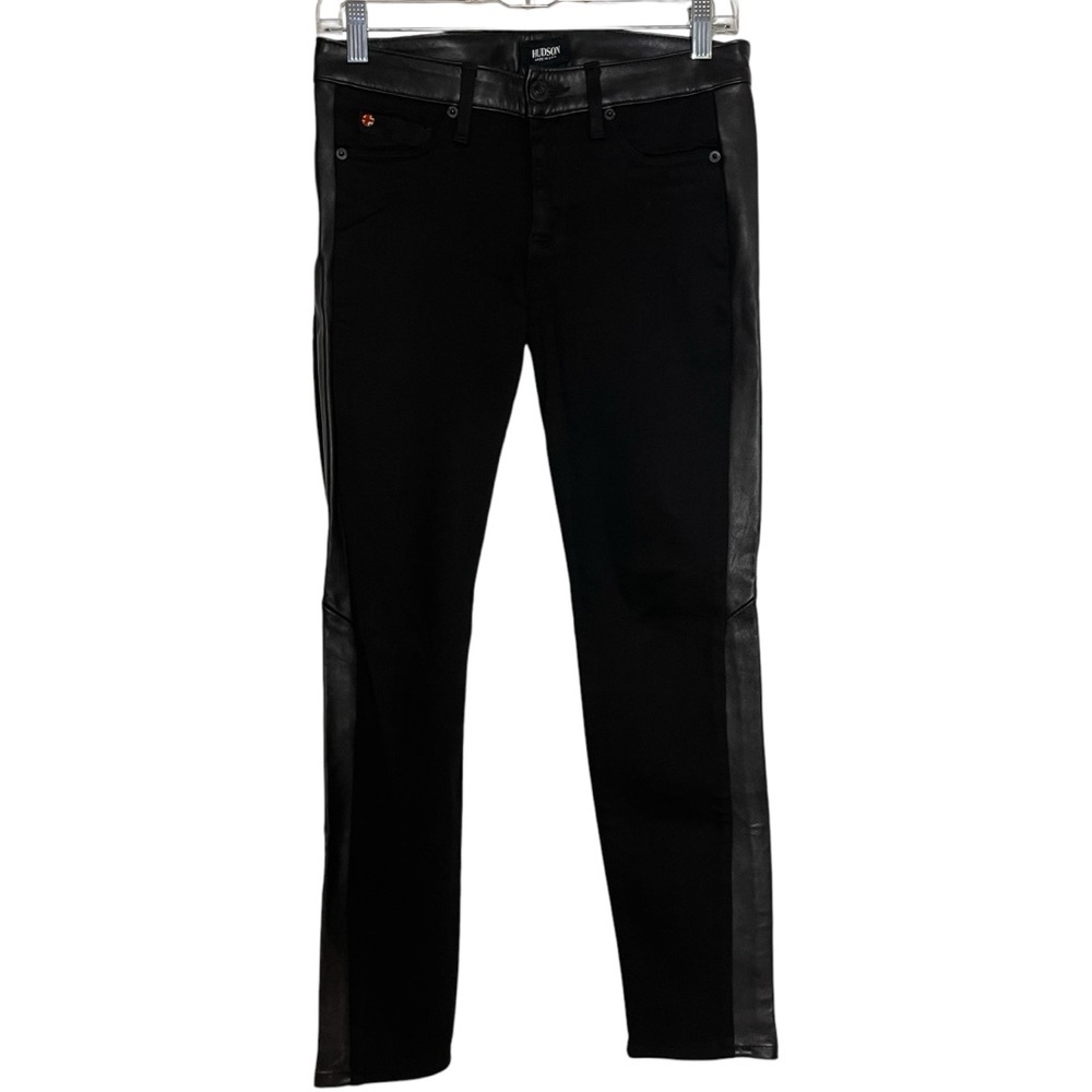 Hudson  Vintage Leeloo Super Skinny Crop Black with Lambskin Leather Trim, 26